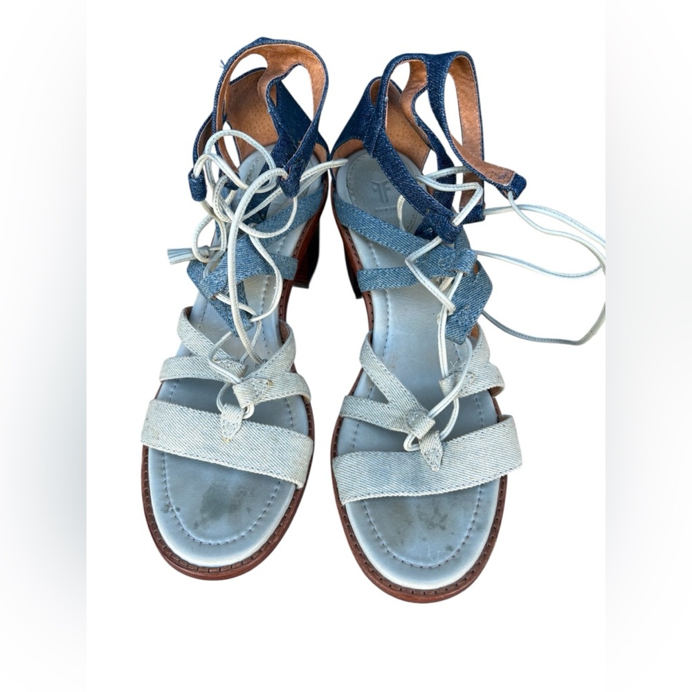 Frye Brielle Blue Denim Lace-Up Sandals size 7.5